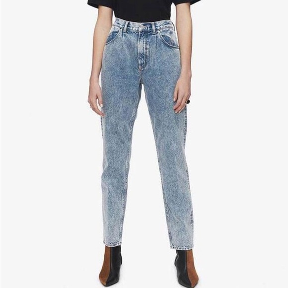 Anine Bing Denim - Anine Bing Stone Washed Blue Straight Leg Jeans Denim Cotton